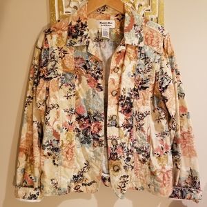 Button Down Vintage Floral Print Lightweight Retro Denim Jacket